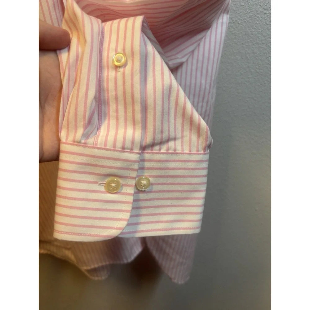 Ralph Lauren Men's 16 Pink‎ White Pinstripe Pony Long Sleeve Classic Fit 34/35